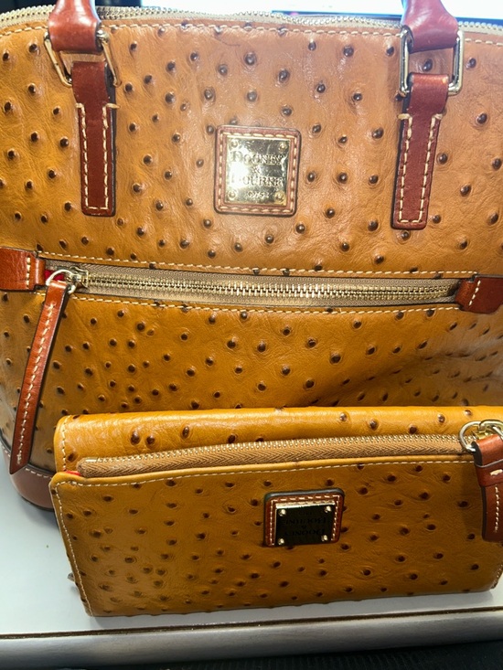 Dooney & Bourke Handbags - Dooney & Bourke Tan Ostrich-Embossed Tote with Matching Wallet